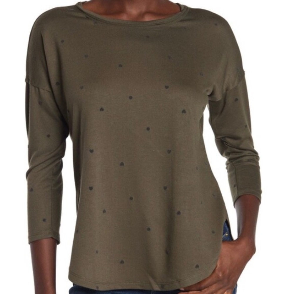 Bobeau Flocked 3/4 Length Sleeve Tunic size S color heather olive